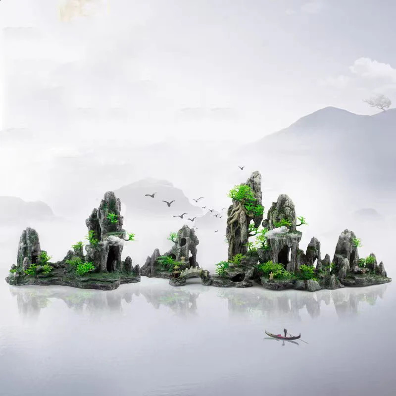 Resin Aquarium Rockery Mountain Decoration Artificial View Rock Cave Stone Tree Fish Tank Ornament Pet Supplies Home Decor 241225