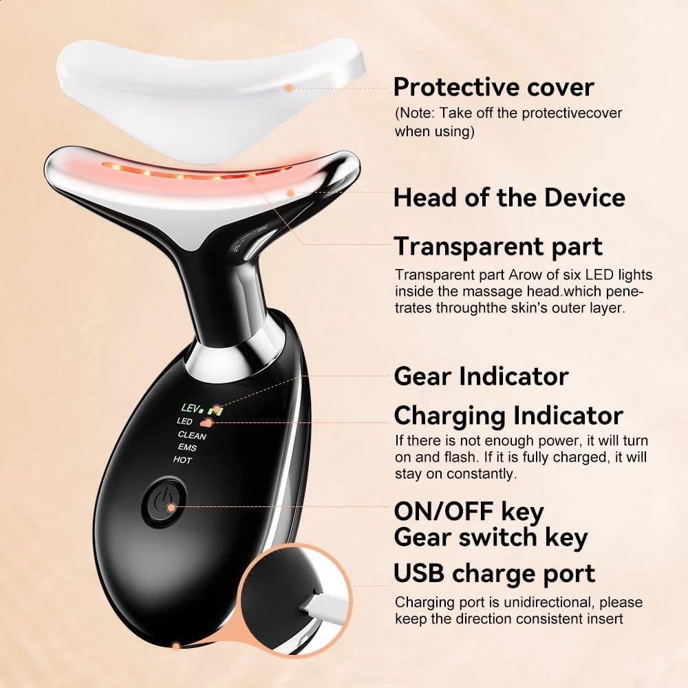 Neck Face Massager Skin Care Massage Device with 3 Color Modes for Skin Rejuvenation Face Sculpting Tool for Double Chin 241226