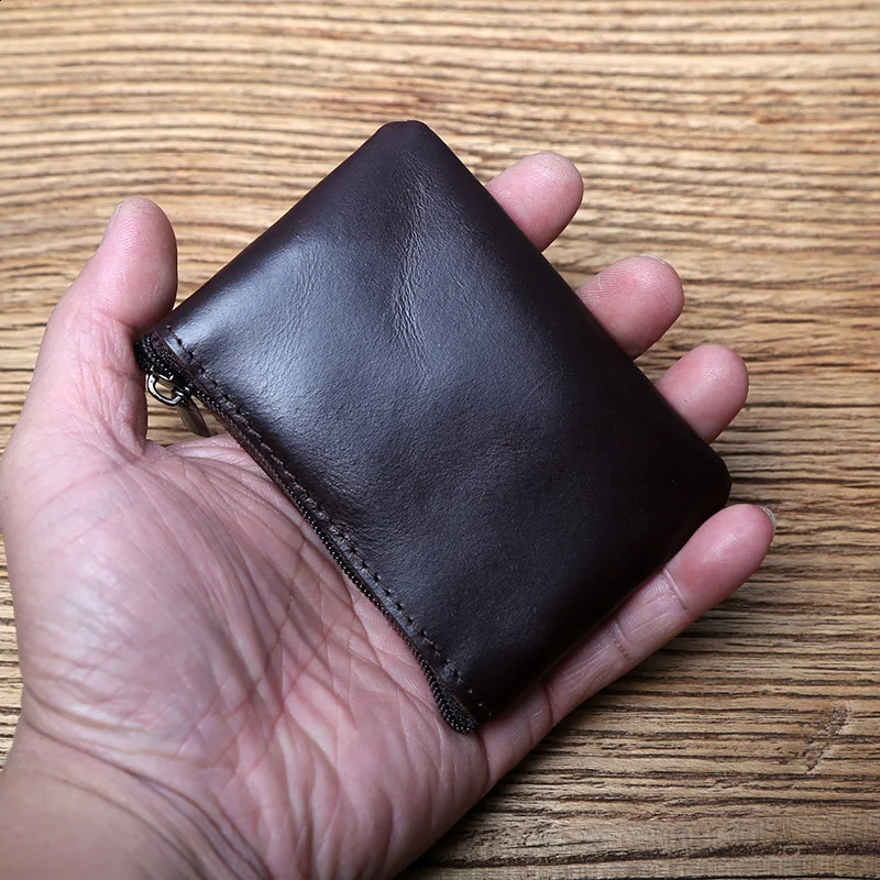 Genuine Leather Mini Coin Purse for MenTop Layer Cowhide Wallet Women Zipper Vintage Card Bag Short Lady Wallet Key Case NZPJ 241224