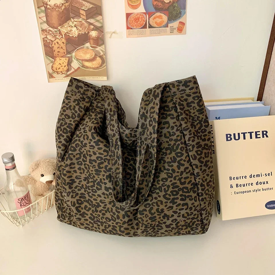 Large Capacity Canvas Hasp Womens Tote Bags -selling Leopard Print Top-Handle Bags High Quality Female Shoulder Bags 241224