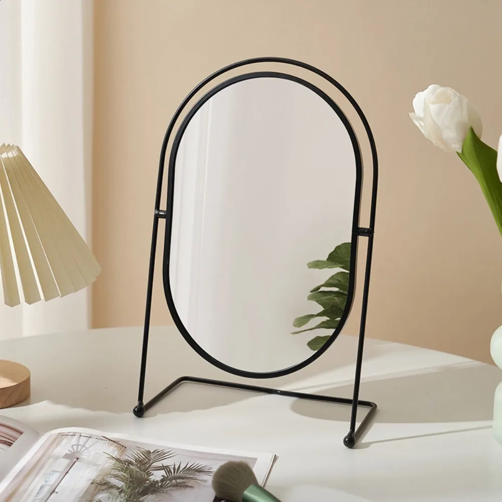 Iron Art Nordic Makeup Mirror Iron Frame 360° Rotatable Desktop Stand Mirror Without Dead Corners High Definition Vanity Mirror 241226