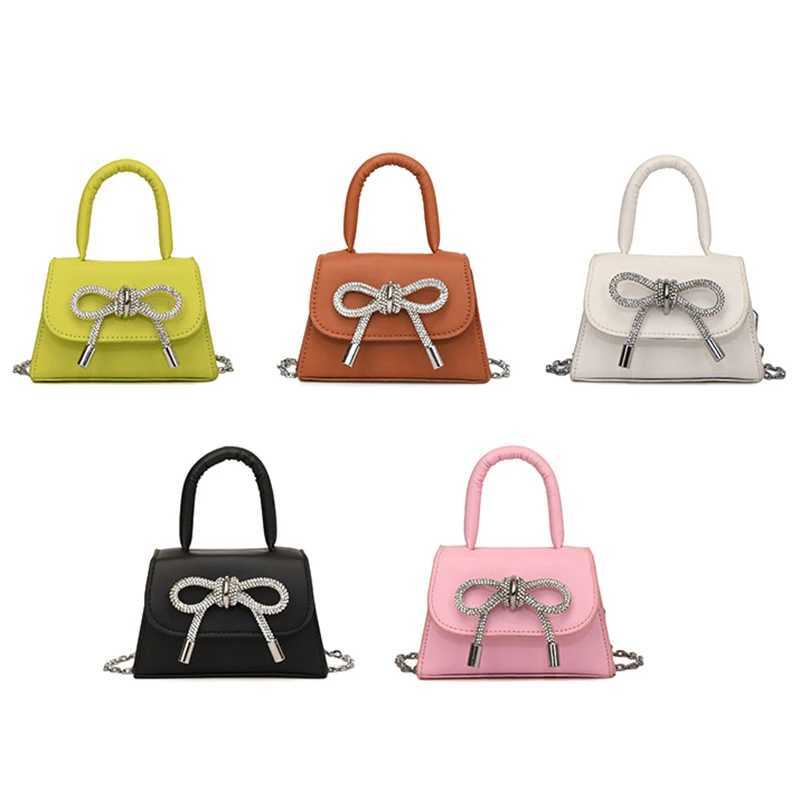 Bow Design Solid Color Mini Shoulder Bag PU Leather Flap Crossbody Bags For Women 2024 Fi Female Chain Purse And HandbagsXJ241225