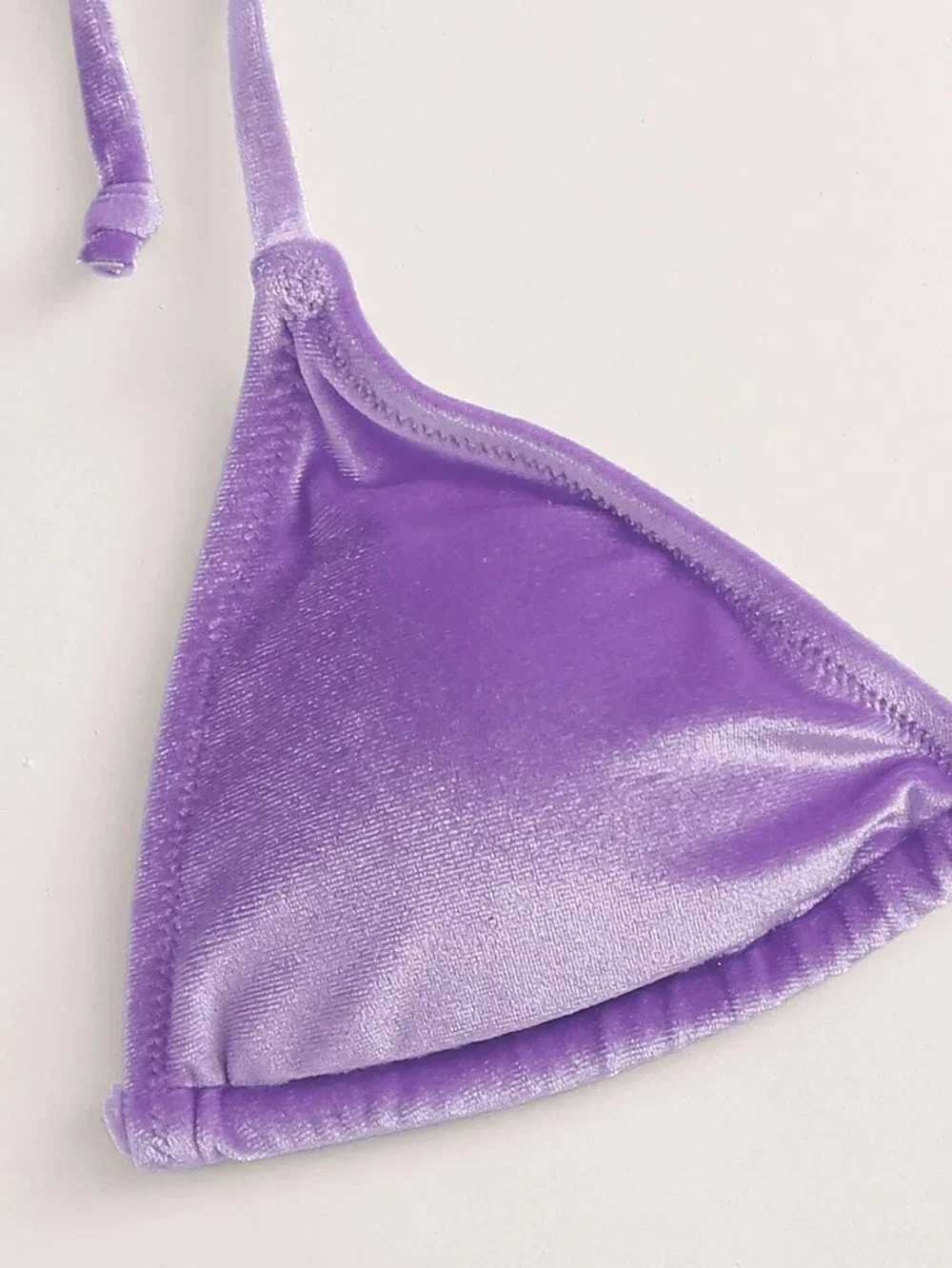 Purple velvet swimsuit sexy suspender triangle bikini set strapless mini thong swimsuit womens Biquini bikini swimsuit setW241225