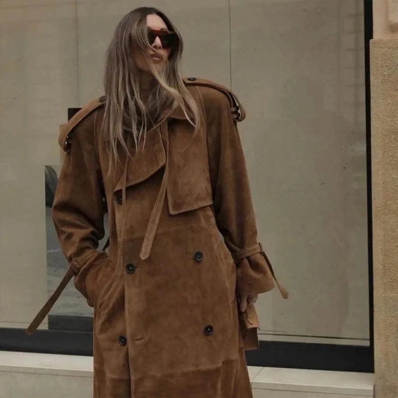 NIGO Womens Autumn And Winter Retro Lapel Doublebreasted Solid Color Long Loose Coat Jacket Ngvp nigo9472 241225