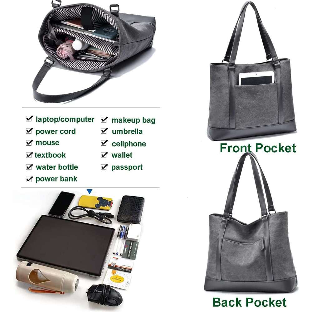 Large Tote Bags for Women 15.6 Inch Laptop Bag Lightweight Canvas Professional Work Briefcase