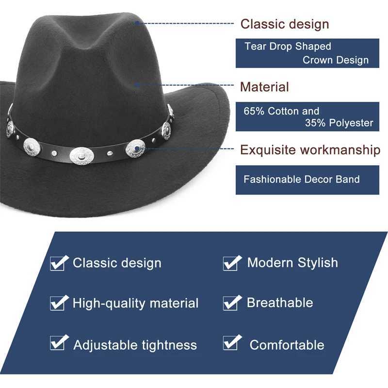 West Autumn Winter Wide Brown Womens Cowboy Hat with Straw Belt W241225