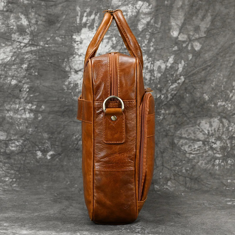 Luufan Mens Briefcase Big Genuine Leather Fit 16 Laptop Business Handbag Cow Leather Messenger Shoulder Bag Male Work Tote Red 241225