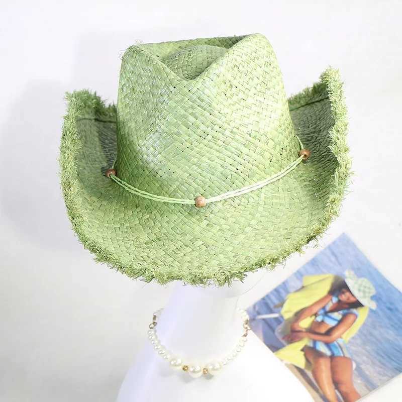 Grass green denim hat mens and womens denim hat str monochrome felt hat big brown outdoor beach rider hat W241225