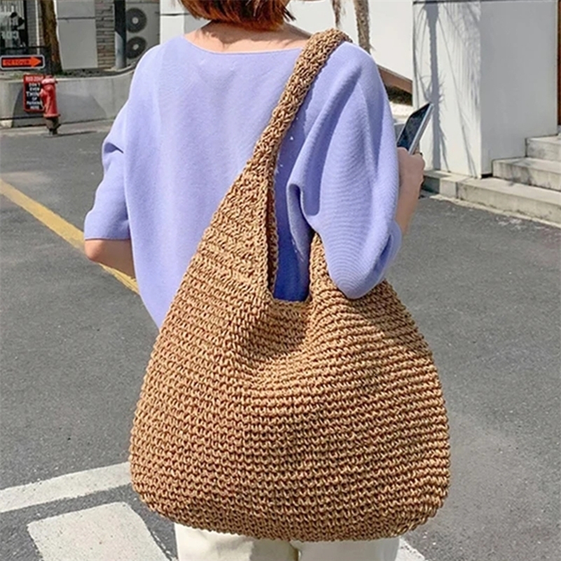 Gusure Casual Straw Women Shoulder Bags Wicker Woven Ladies Handbags Handmade Summer Beach Large Bag Bohemia 241203