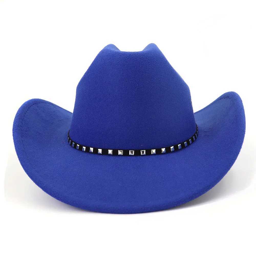 Rivet Western Mens Cowboy Hat Retro Charm Cowboy Girl Church Jazz Felt Cs Sombrero Hombre Gentleman Top Hat W241225