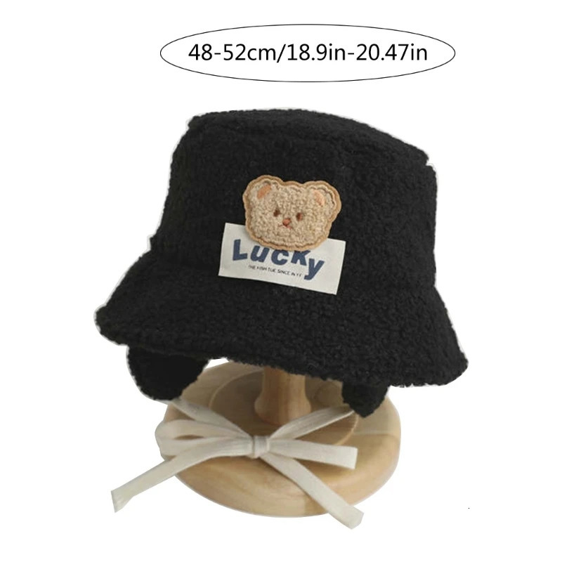 AutumnWinter Bear Wool Bucket Hat for Kids Warm Lovely Comfortable 241225