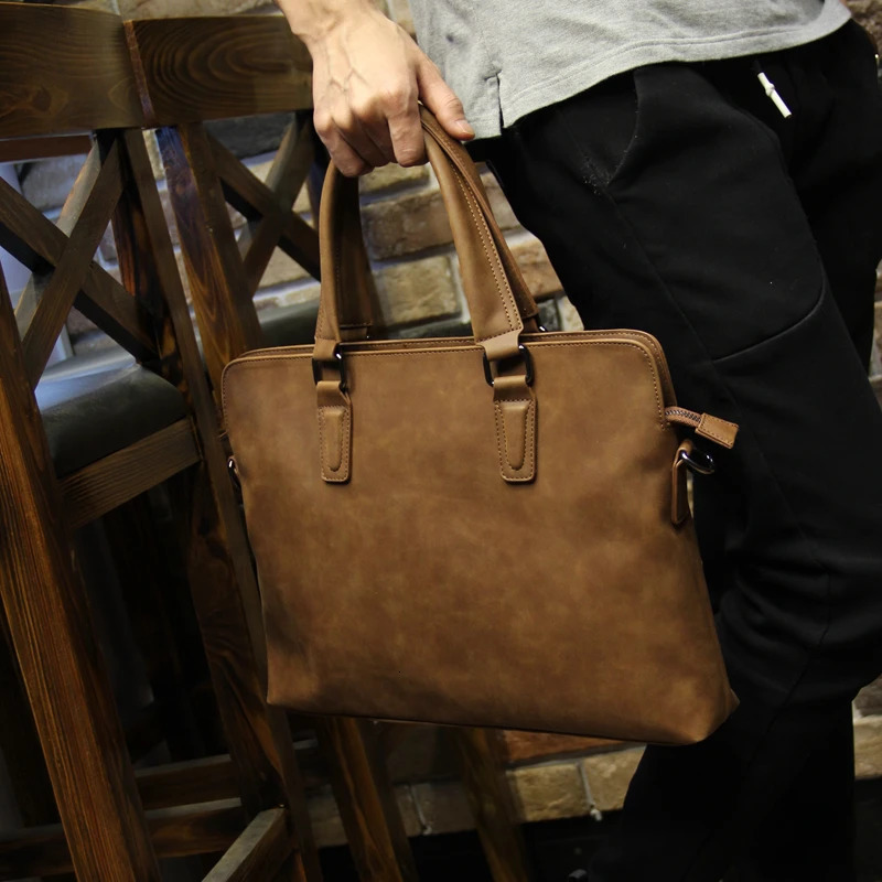 Crazy horse pu leather men bags vintage business leather briefcase mens Briefcase men travel bags tote laptop bag man bag 241225
