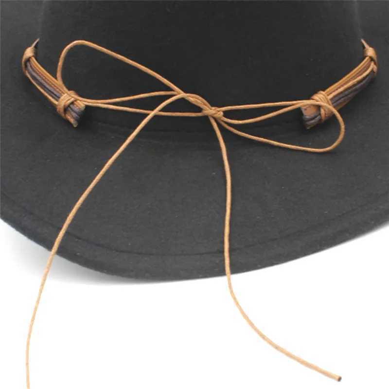 Womens Mens Wool Hollow Western Cowboy Hat with Fashion Belt Gentleman Jazz Cowboy Toka Straw Hat W241225