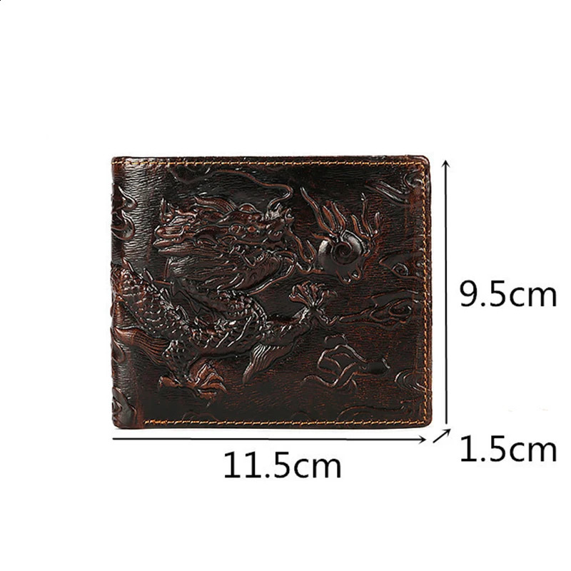 High Quality Genuine Leather Short Wallet 3D Dragon Style Card Wallet Vintage Bifold Small Purse for Man Male Gift Purses 241224