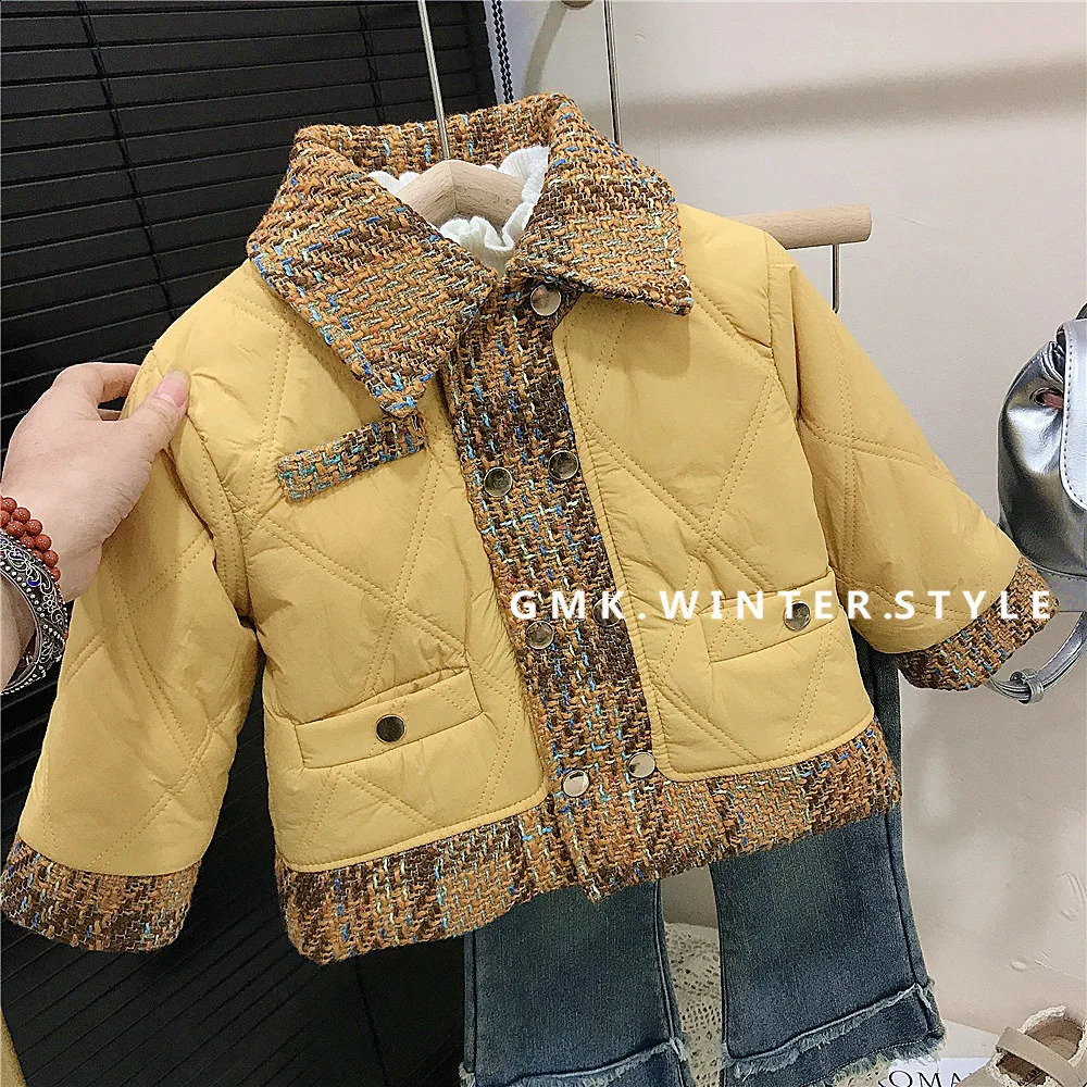 Autumn Winter Children Girl Parkas Cotton Padded Turn Down Collar Thick Toddler Jackets Spliced Infant Baby Girls Outerwear 241225