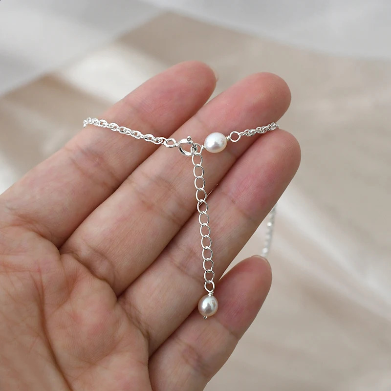 ASHIQI Fine Jewelry Natural Freshwater Pearl 925 Sterling Silver Anklet for Women Fashion Gift 241226