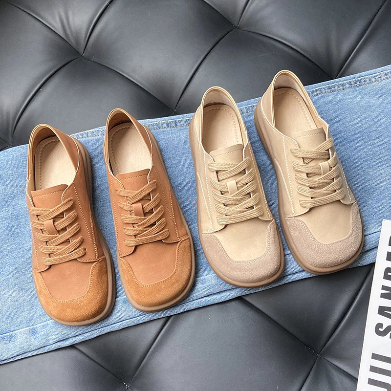 Womans Winter Leather Lace Up Plush Warm Flat Sole Cotton Shoe Soft Non Slip Widened Round Toe Moms Shoes241226