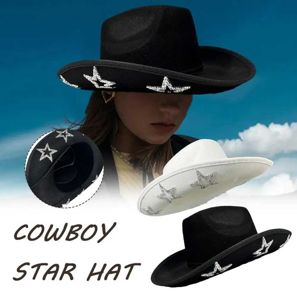 Cowboy Hat Western Style Womens Retro Trench Hat Five Point Dick Party Visor Hat Star Dome Cowboy Accor Y8I9 W241225