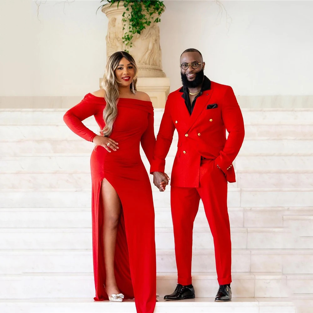 Fashion Red Suits Mens Double Breasted Business Blazer Wedding Groom Tuxedo Slim Fit 2 Piece Jacket Pants Terno Masculino 241223