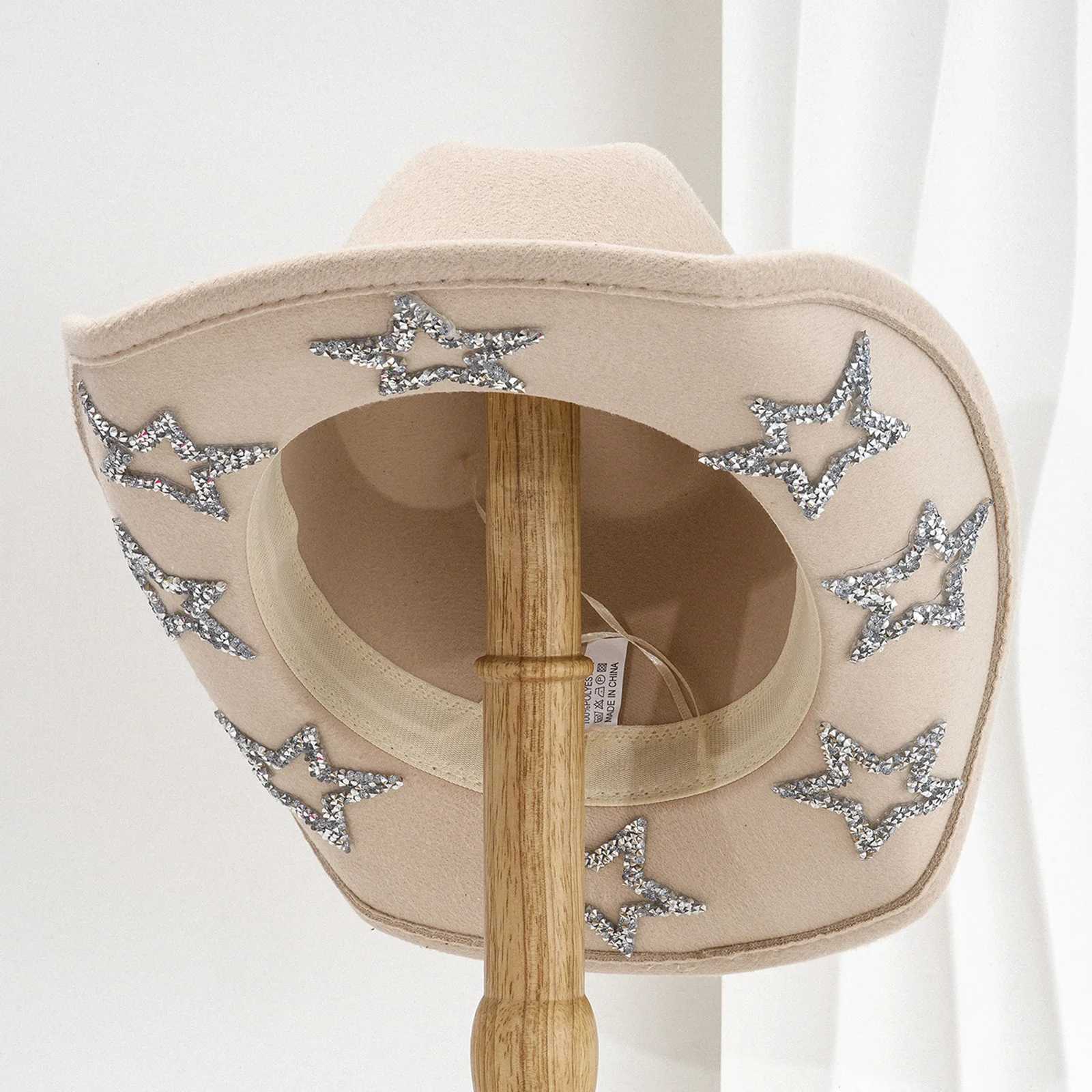 Womens denim hat width Brim Rhinestone Star Western hat for weddings carnivals parties travel clothing Accries W241225