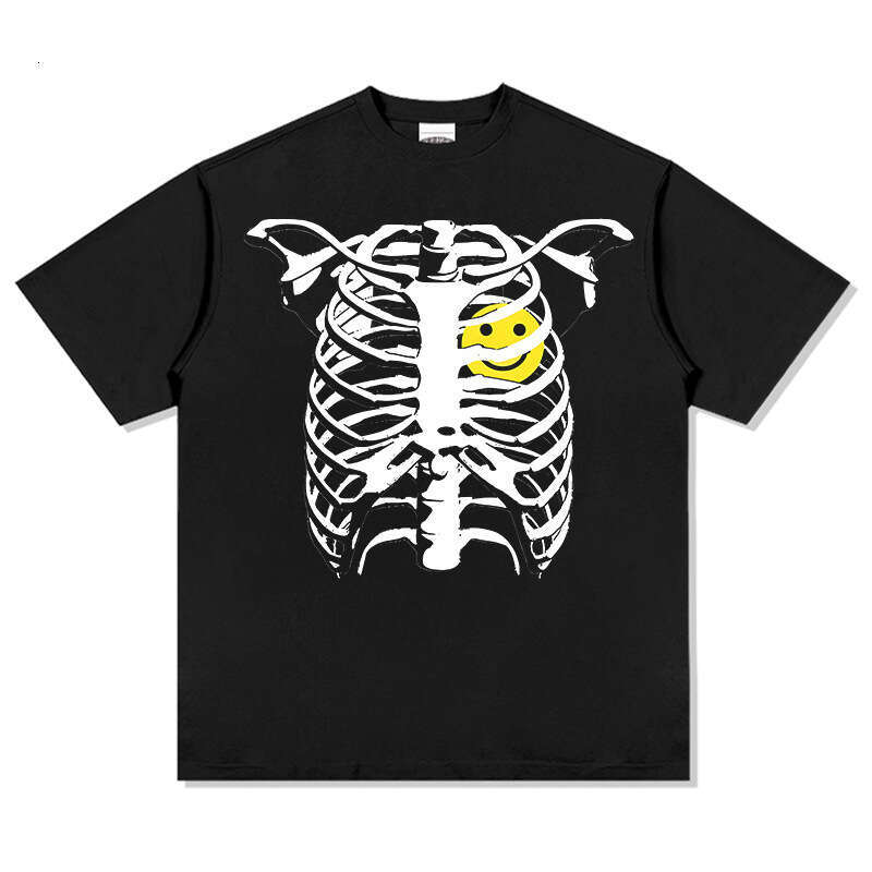 Skeleton short sleeved summer new trendy high street pure cotton T-shirt top loose round neck hooded sweatshirt