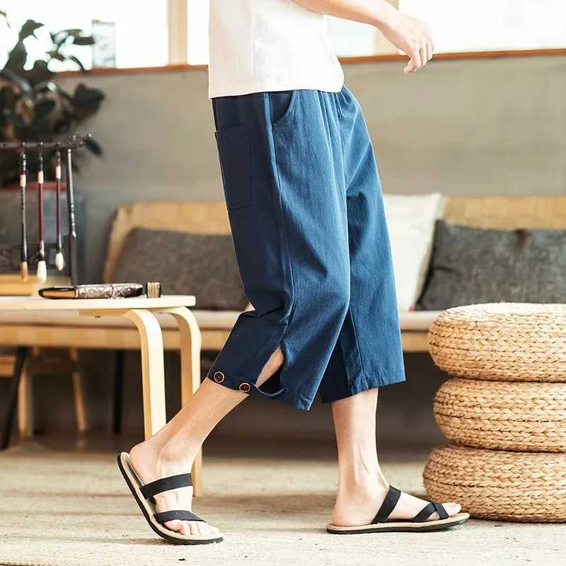 2023 Summer Harem Pants Men Short Joggers Chinese Style Calf-Length Casual Baggy Pants Male Capris TrousersXJ241226
