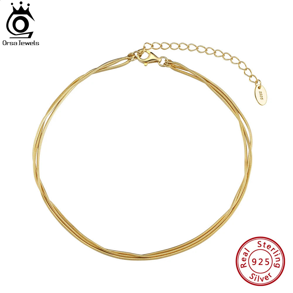 ORSA JEWELS 925 Sterling Silver Ankle Snake Chain Multi-layer Foot Bracelet Simple Beach Jewelry Female for Girl Wholesale SA76 241226