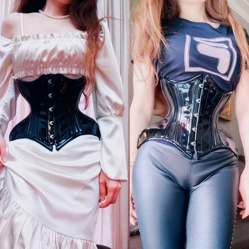 Annzley Waist Slimming Corset 24 Steel Bonings Black Leather Corset Underbust Korsett Plus Size Corset 241225