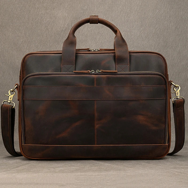Crazy Horse Genuine Leather Men Briefcase Vintage 16 inch Big Business Laptop Handbag Large Cowhide Messenger Shoulder Bag Man 241225