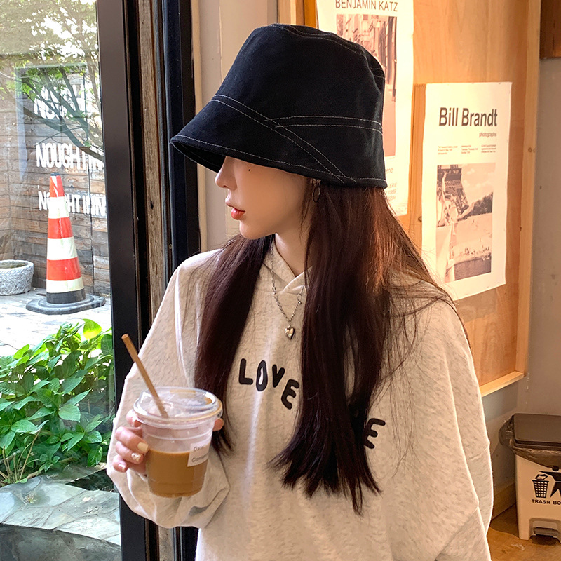 Spring and summer to cover the face of the fisherman hat female solid color casual wildly obvious face small pot hat self-closed vegetarian bucket hat