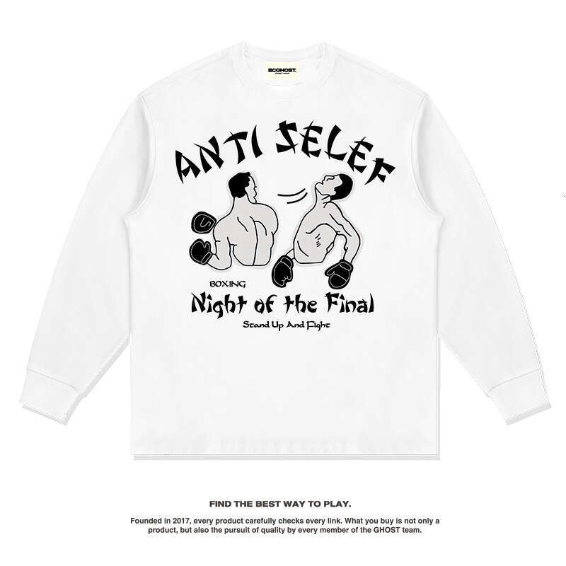 Design American boxing prints autumn winter men and women's long sleeved t-shirts with loose round necklines for a trendy look