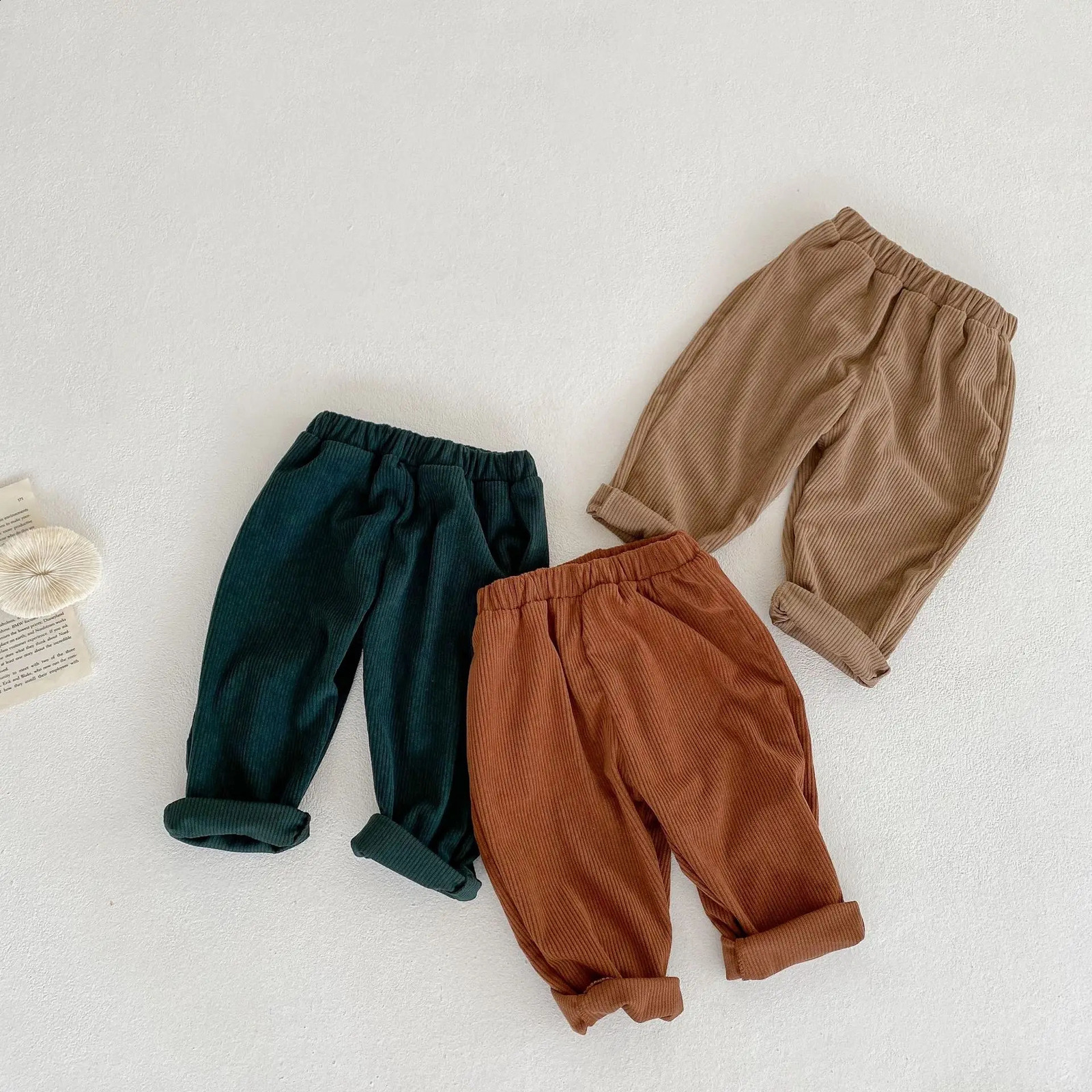 Spring and Autumn 03 Year Old Baby Boys Girls Fashion Polo Collar Cardigan CoatTrouser Corduroy Two Piece Set 241225
