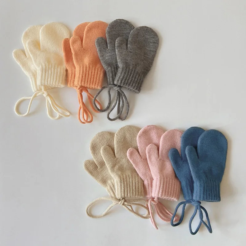 Wool Baby Winter Gloves Candy Color Halter Kids Mittens for Children Girls Boys Accessories Warm Knitted 14Y 241225