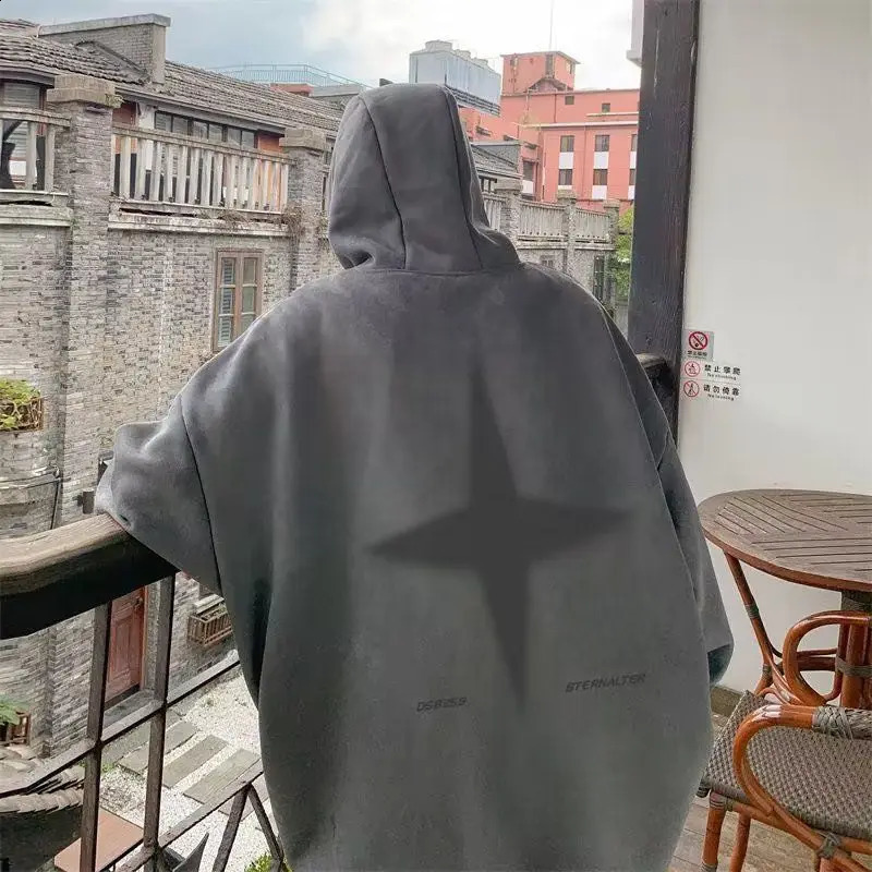 Buckskin sweatshirt men autumn and winter American style heavyweight retro high street tops trendy loose hooded pullover 241224