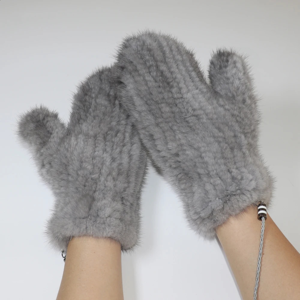 Winter Real Mink Fur Gloves Women Soft Warm 100%Natural Mink Lady Good Elastic Genuine Knitted 241226