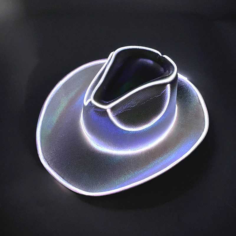 Fashionable silk thread pearl denim hat fluorescent decoration prop lights up denim C luminous neon night club W241225