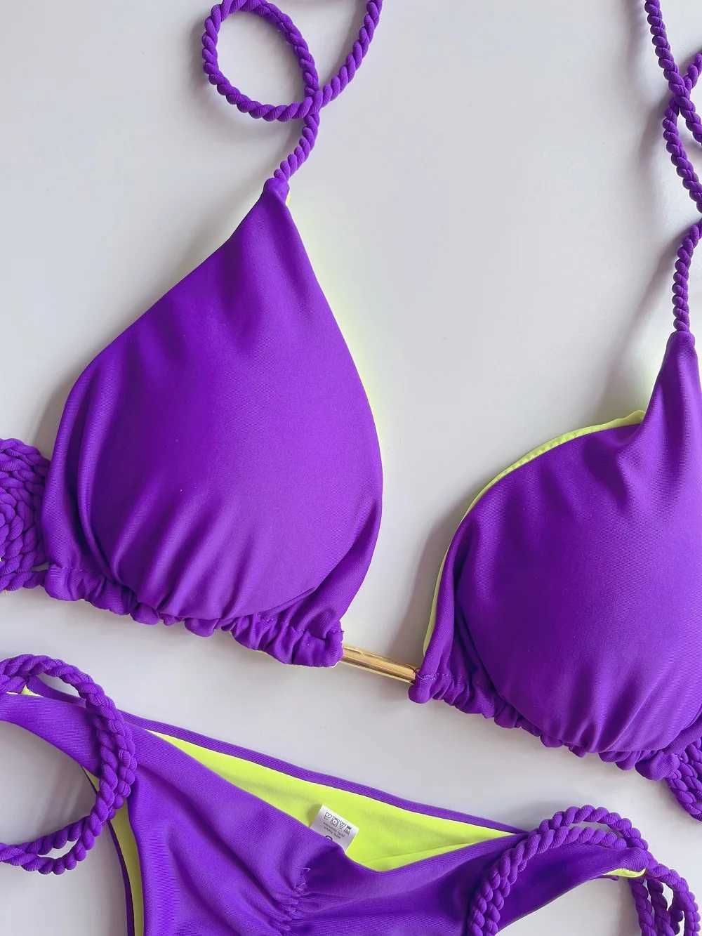 RUOTONSEPT sexy solid color braided rope bikini set womens swimsuit two-piece triangular swimsuit Brazilian Biquinis swimsuitW241225