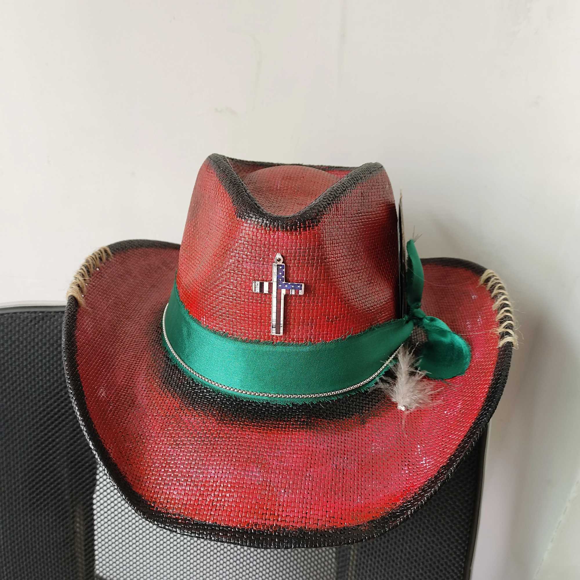 Cowboy hat summer Str hat unisex denim hat blue painted jazz denim hat wide brown party denim hat W241225