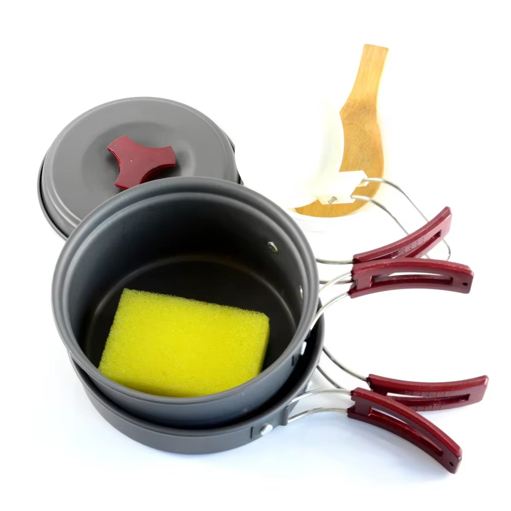 Nonstick portable camping cookware set outdoor aluminum camping cookware pot for 2 person
