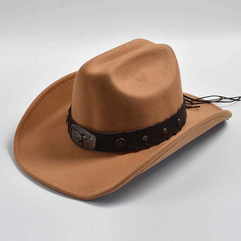 New artificial wool Western cowboy hat womens retro wide Brim Fedoras hat gentlemens La Cowgirl jazz hat W241225
