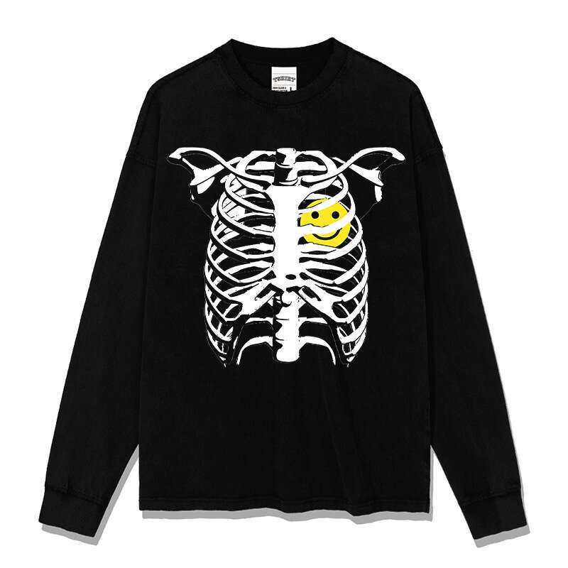Skeleton short sleeved summer new trendy high street pure cotton T-shirt top loose round neck hooded sweatshirt