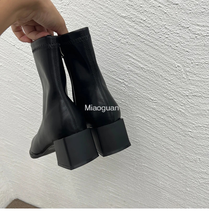 Autumn Heel Ankle Boot Fashion Square Toe Zipper Elegant Ladies White Casual Short Chelsea Boots Soft Leather PU 241226