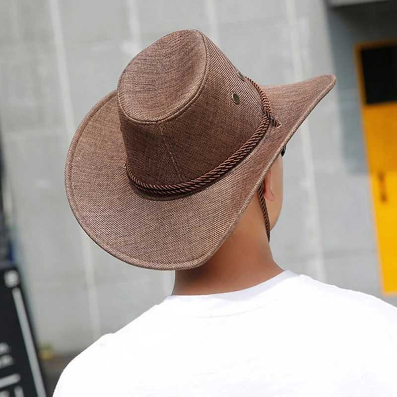 Retro Western Denim Hat Solid Color Potted Hat Summer Wide Brown Sunscreen Denim Sun C Outdoor Travel Camping UV Protection Sunshade Hat W241225
