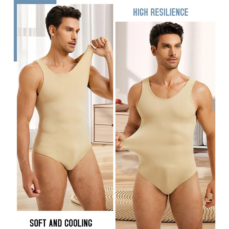Mens Shapewear Tummy Control Full Body Shaper with Seamless Elastic Round Neck Slimming Bodysuit Sleeveless Undershirts 241225