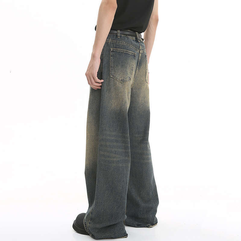 LUZHEN Old Male Pants Autumn Blue Washed Men Denim Jeans Straight Casual Menwear Loose Wide Leg Trousers New Fashion 9C354