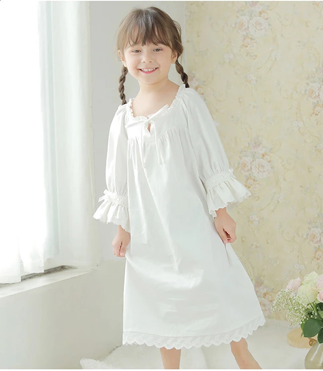 Cute Children Girl Lolita Dress White Princess Sleepshirts Vintage Ruffles NightgownsVictorian Kids Nightdress Sleep Loungewear 241226