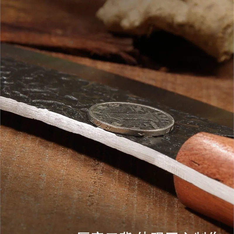 Chefs knife forging stainless steel butcher kitchen meat Boning lawnmower curved knife cutting redwood black wood handle finger ring 241225