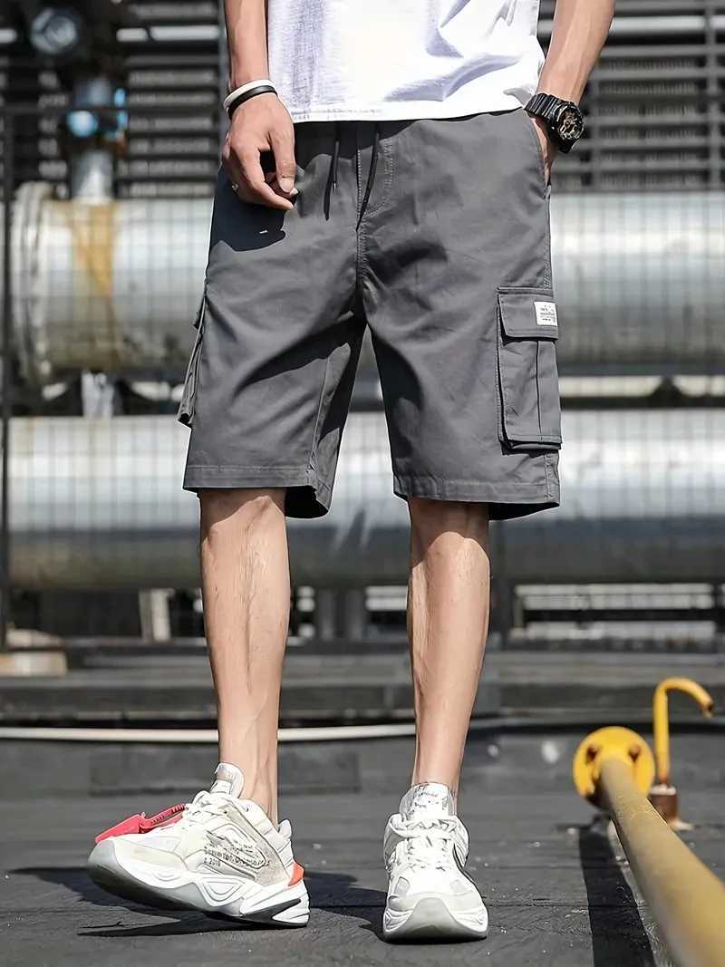 Mens multi pocket cargo shorts casual waist drag summer cargo shorts Bermuda shorts W241226
