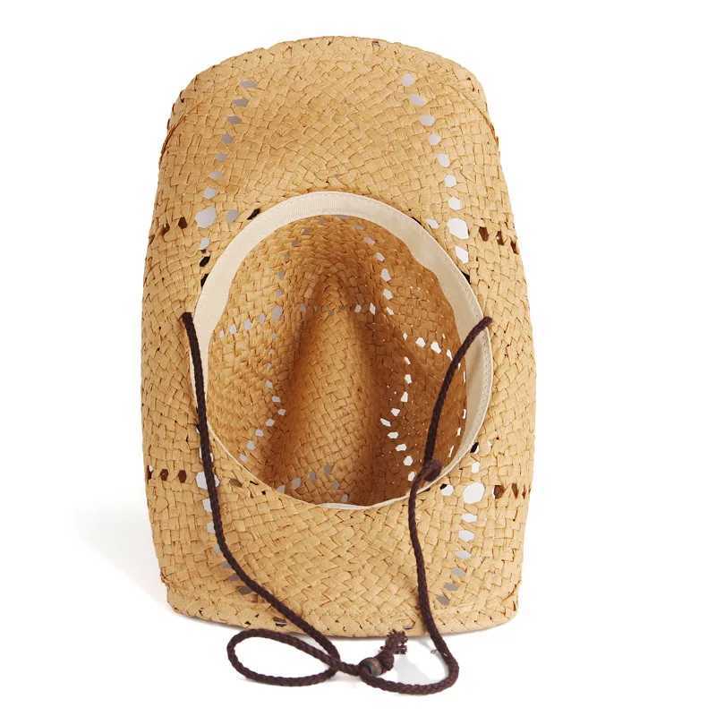 Unisex Womens Retro Hollow Breathable Wide Roll Brim Sunscreen Outdoor C Beach Cowboy Girl Western Hat W241225