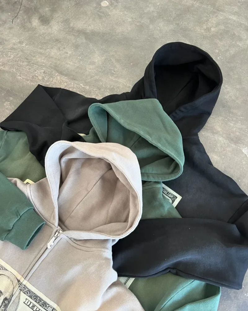 European and American Street Retro Anime Print Zipper Hoodie Men Y2k Goth Punk Hip Hop Rock Fashion Casual Sweatshirt Women 241224